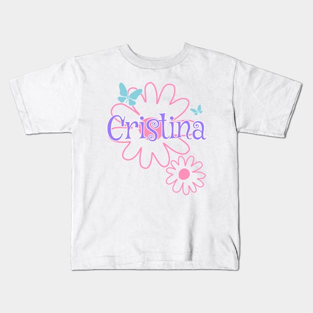 Cristina Girls Name Daisy Butterflies Kids T-Shirt by xsylx